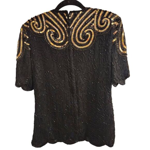 Stenay Vintage Silk Beaded Black Gold Top Size Small - Picture 13 of 13